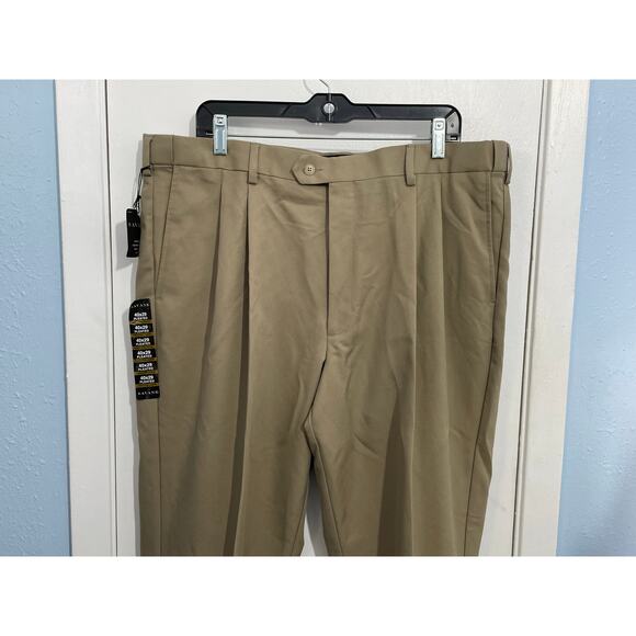 Savane Pants 40x29 Khaki Expandable Waist Cuffed Ankle No Iron Office Preppy NWT - Picture 2 of 7
